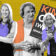 Photo collage of story subjects: Ashley Brundage, Lisa Middleton, and Kim Coco Iwamoto against yellow background with purple and orange overlays 