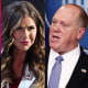 Side by side of Stephen Miller, Kristi Noem and Tom Homan