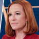 A split composite of Putin and Trump's shadows and Jen Psaki.