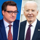 A three-way side by side split of Donald Trump, Chris Hayes, and Joe Biden.