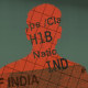 Photo illustration of a man's silhouette that reveals text that reads: "H1B Nationality IND" 