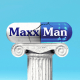 Photo illustration of a pill capsule that reads "Maxx Man" atop a column 
