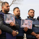 Members of the press in Nuseirat, Gaza.