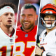 athletes Patrick Mahomes, Travis Kelce, Joe Burrows, and Bobby Portis Jr.