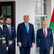 Donald Trump greets Jordan's King Abdullah II and Jordan's Crown Prince Al Hussein.