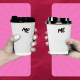 Photo Illustration: Two hands holding coffee cups that both say "Me"