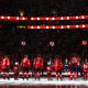 Team Canada stand at their blueline during pre-game ceremonies before the 4 Nations Face-Off Championship game