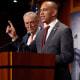 Senate Minority Leader Charles Schumer and House Minority Leader Hakeem Jeffries speak at the Capitol