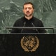 Ukraine's President Volodymyr Zelensky addresses the United Nations General Assembly on Sept. 25, 2024. 