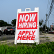 A now hiring sign in Long Island in July 2021.