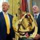 President Donald Trump speaks alongside FIFA President Gianni Infantino after unveiling the 2025 Club World Cup trophy in the Oval Office on March 7, 2025.