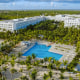Aerial view of gigantic luxury Riu Republica Hotel.
