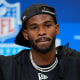 Shedeur Sanders speaks during a press conference during the NFL football scouting combine on Feb. 28, 2025, in Indianapolis, Ind. 