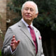 Britain's King Charles III in the gardens of Villa Wolkonsky, the official residence of the British ambassador to Italy, in Rome, on April 10, 2025.  