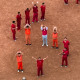A drone view of detainees forming the letters SOS with their bodies in the courtyard