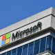 A Microsoft logo at the top of a building