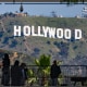 People look at the Hollywood sign  from Hollywood & Highland 