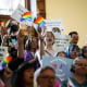 Activists protest Senate Bill 14, which bans gender-affirming medical care for transgender children, at the Texas Capitol in May 2023. 