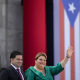 Governor-elect Jenniffer Gonzalez and her husband, Jose Yovin Vargas, arrive at the Capitol in San Juan ahead of her swearing-in on Jan. 2, 2025, 
