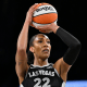 A'ja Wilson of the Las Vegas Aces prepares for a free throw against the Phoenix Mercury on May 6, 2025.