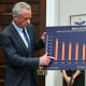 Robert F. Kennedy Jr. gestures to a chart during a news conference about prescription drug prices.