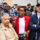 Rep. LaMonica McIver speaking in the middle of a crowd.