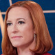 Side by side of an Ice agent and Jen Psaki.