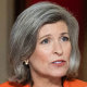 A split composite image of Joni Ernst, left, and Joe Scarborough