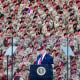 President Donald Trump speaking to troops.
