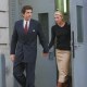 John F. Kennedy Jr. and bride Carolyn Bessette Kennedy in 1996; Sarah Pidgeon and Paul Kelly as JFK Jr and Carolyn Bessette on the set of Ryan Murphy's "American Love Story."