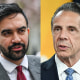 A split composite image of Zohran Mamdani, left, and Andrew Cuomo.