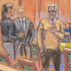 Sean "Diddy" Combs waves to supporters as he arrives with his defense lawyers during Combs' sex trafficking trial in New York City, New York, U.S., June 24, 2025 in this courtroom sketch.