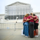 Image: A group of women pray outside the Supreme Court