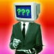 A job recruiter holding a clipboard with a computer monitor for a head displaying three question marks.