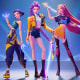 Zoey, Rumi, and Mira wield weapons next to one another