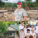Camp counselor and campers at Camp Mystic before the floods; Camp Mystic and debris; Lorena Guillen at the destroyed RV Park