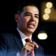Rep. Robert Garcia speaks on stage at the DNC