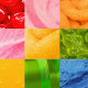 Macro shots of processed foods with dyes, such as ice cream, candy, soda, chips, and other snacks.