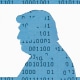 Photo illustration of Trump's silhouette against a blue background of erased numbers