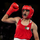 Imane Khelif, right, and Yang Liu fight in a boxing ring