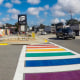 A rainbow crosswalk is installed on West Esther Street next to Pulse Nightclub