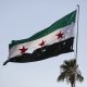 A tattered Syrian flags blows in the wind