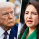 A split composite image of Donald Trump, left, and Delia Ramirez
