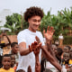 Nate Ament plays at a basketball camp in Rwanda during a trip in August.