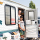  Stitt and Dante look on from their camper.