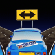Photo illustration of a car approaching a divided road 