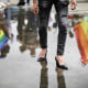 A man in heels marches in the Gay Pride parade in Bogota, Colombia, in 2023.
