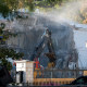 The facade of the East Wing of the White House being demolished on Oct. 20, 2025; Donald Trump