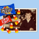 A photo illustration of a photograph of the author overlayed with Halloween candy.