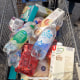 Brittany Zwier and Frank Martinez's grocery cart at Aldi, which does not provide traditional shopping bags.